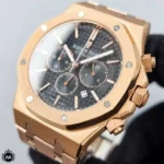 ساعت مچی مردانه اودمار پیگه سه موتوره باتری رزگلد صفحه مشکی Audemars Piguet OS54