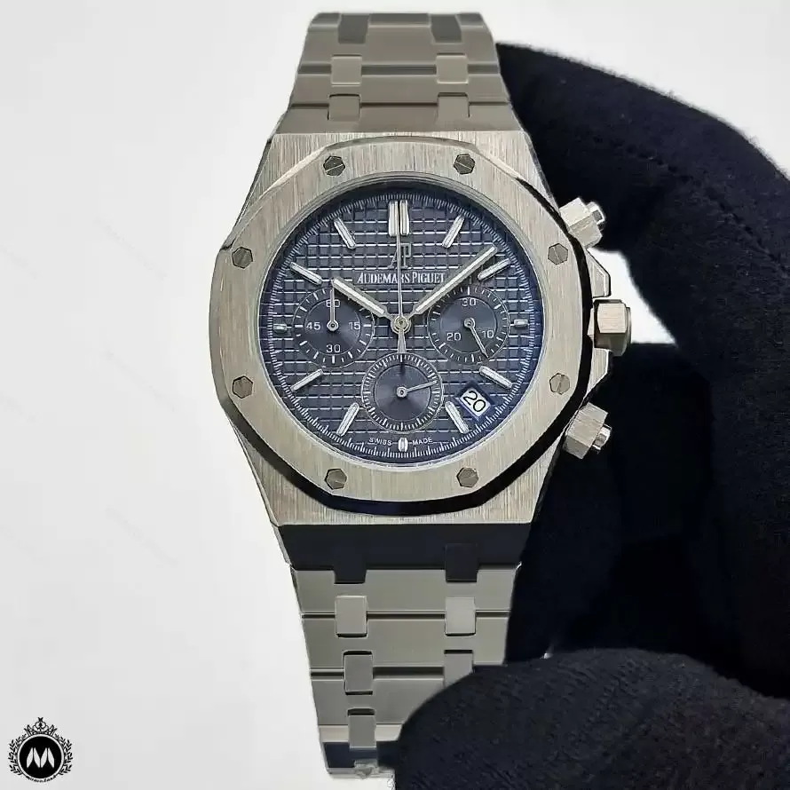 ساعت مچی مردانه اودمار پیگه سه موتوره باتری نقره ای صفحه سورمه ای Audemars Piguet RO63