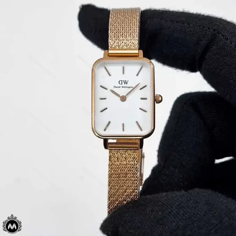 ساعت زنانه دنیل ولینگتون مستطیلی رزگلد صفحه سفید Daniel Wellington Quadro24