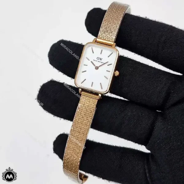 ساعت زنانه دنیل ولینگتون مستطیلی رزگلد صفحه سفید Daniel Wellington Quadro24