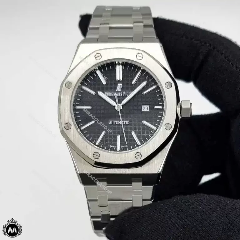 ساعت مچی مردانه ای پی تک موتوره باتری استیل صفحه مشکی Audemars Piguet Royal Ap1105