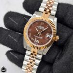 ساعت مچی زنانه رولکس اتوماتیک رزگلد صفحه شکلاتی 48107 Rolex Datejust