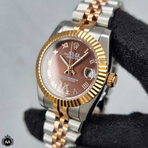 ساعت مچی زنانه رولکس اتوماتیک رزگلد صفحه شکلاتی 48107 Rolex Datejust