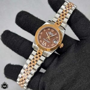 ساعت مچی زنانه رولکس اتوماتیک رزگلد صفحه شکلاتی 48107 Rolex Datejust