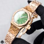 ساعت مچی زنانه ای پی تک موتوره رزگلد صفحه سبز 26580 Audemars Piguet Royal Oak