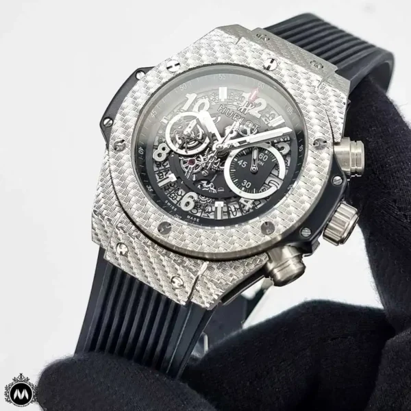 ساعت مردانه هابلوت بیگ بنگ نقره ای مشکی قاب طرحدار Hublot Big Bang 5313