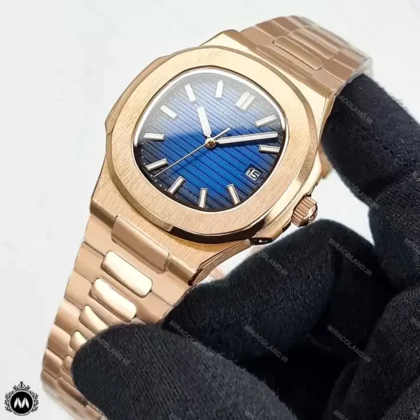 ساعت مردانه پتک فیلیپ ناتیلوس رزگلد صفحه آبی 9360 Patek Philippe Nautilus