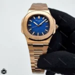 ساعت مردانه پتک فیلیپ ناتیلوس رزگلد صفحه آبی 9360 Patek Philippe Nautilus