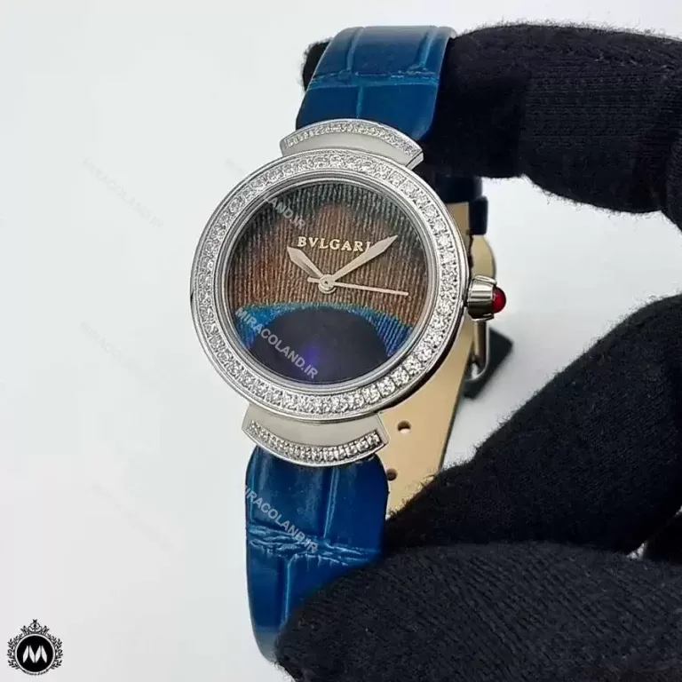 ساعت زنانه بولگاری بند چرم آبی Bvlgari DVP31C3GDL