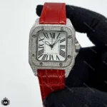 ساعت مچی زنانه کارتیه سانتوس قرمز Cartier Santos100 Full Diamond