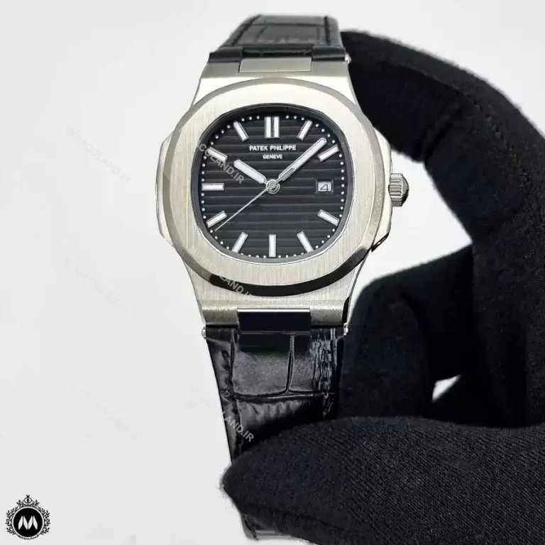 ساعت مردانه پتک فیلیپ ناتیلوس بندچرم مشکی 9093 Patek Philippe Nautilus