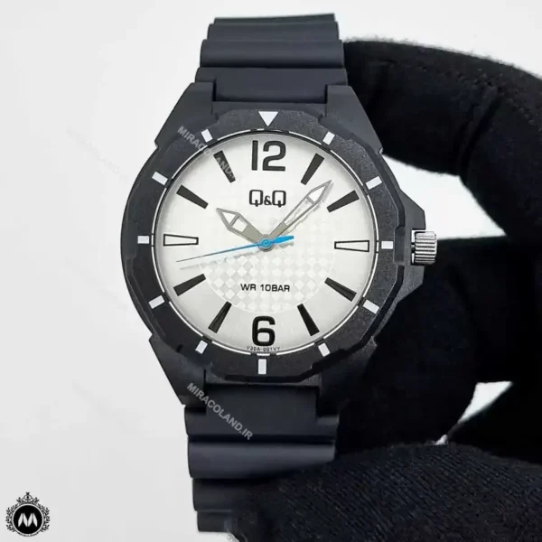 ساعت مردانه کیو اند کیو مشکی صفحه سفید Q&Q V30A-001VY