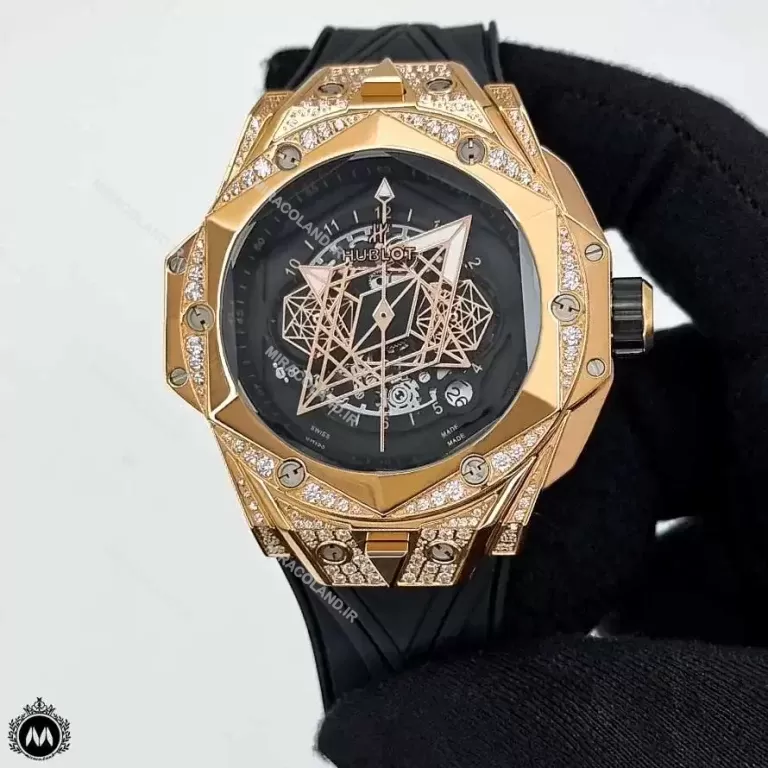 ساعت مردانه هابلوت کهکشانی فول نگین رزگلد Hublot Sang Bleu II 83927