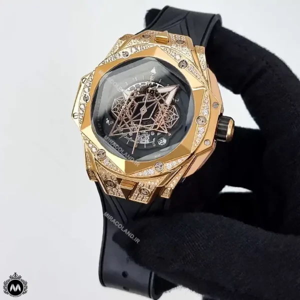 ساعت مردانه هابلوت کهکشانی فول نگین رزگلد Hublot Sang Bleu II 83927