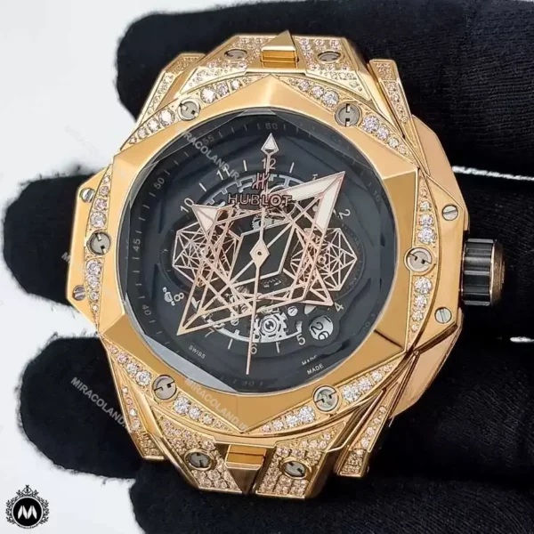 ساعت مردانه هابلوت کهکشانی فول نگین رزگلد Hublot Sang Bleu II 83927