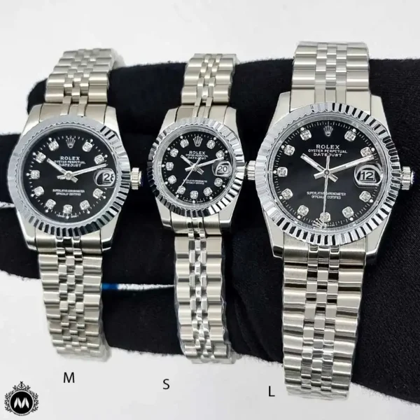 ساعت رولکس دیت جاست نقره ای صفحه مشکی Rolex Datejust RXS39