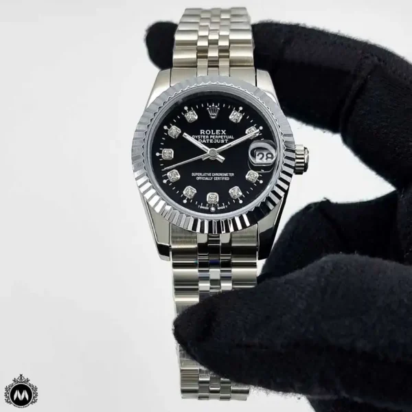 ساعت رولکس دیت جاست نقره ای صفحه مشکی Rolex Datejust RXS39