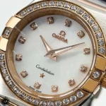 ساعت زنانه امگا کانسلیشن رزگلد نقره ای دور نگین OMEGA Constellation OS9876L