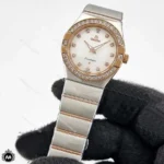 ساعت زنانه امگا کانسلیشن رزگلد نقره ای دور نگین OMEGA Constellation OS9876L