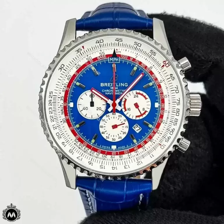 ساعت مردانه برایتلینگ سه موتوره بند چرم آبی Breitling A2189