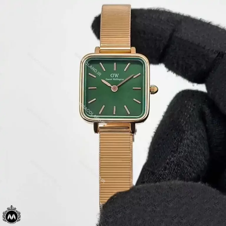 ساعت زنانه دنیل ولینگتون مربعی رزگلد صفحه سبز Daniel Wellington D989L