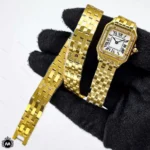 ساعت مچی زنانه کارتیر پنتر بند دو دور طلایی Cartier Panthere 7387