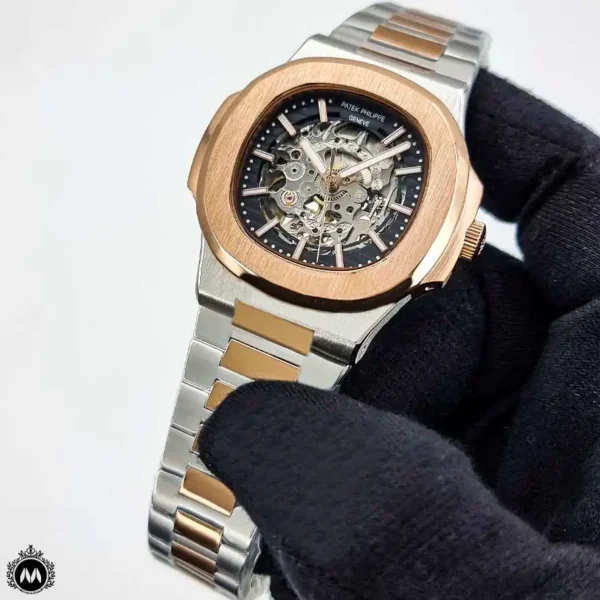 ساعت مردانه پتک فیلیپ ناتیلوس رزگلد نقره ای اسکلتون 66490 Patek Philippe Nautilus