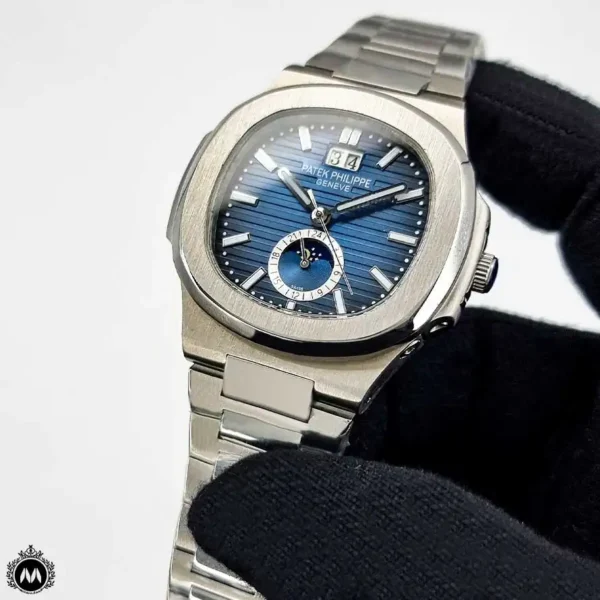 ساعت مردانه پتک فیلیپ ناتیلوس صفحه سورمه ای دو تقویمه 1124 Patek Philippe Nautilus