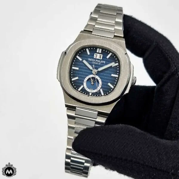 ساعت مردانه پتک فیلیپ ناتیلوس صفحه سورمه ای دو تقویمه 1124 Patek Philippe Nautilus