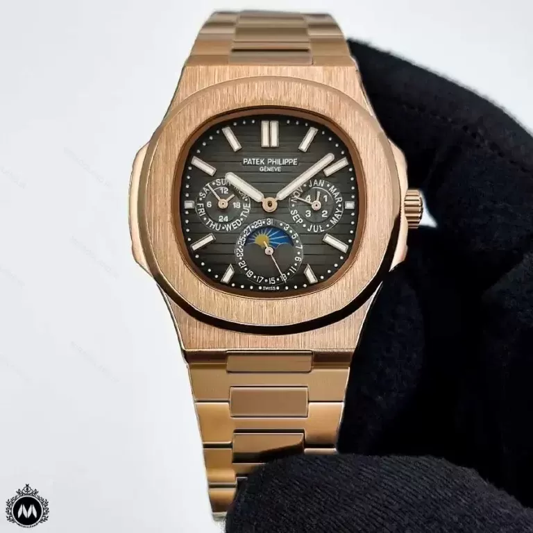 ساعت مچی پتک فیلیپ مردانه فول تایم رزگلد صفحه دودی PATEK PHILIPPE 96489