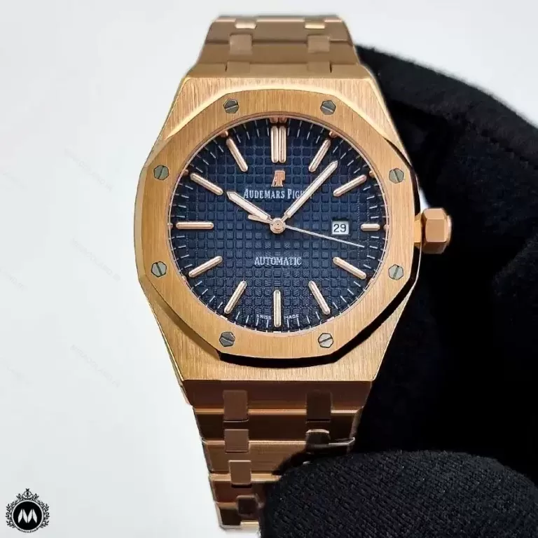 ساعت مردانه ای پی تک موتوره رزگلد صفحه آبی 27990 Audemars Piguet