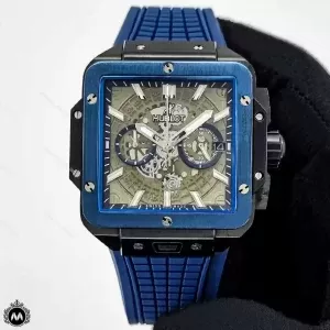 ساعت هابلوت مردانه مربعی آبی Hublot Square Bang HS897G