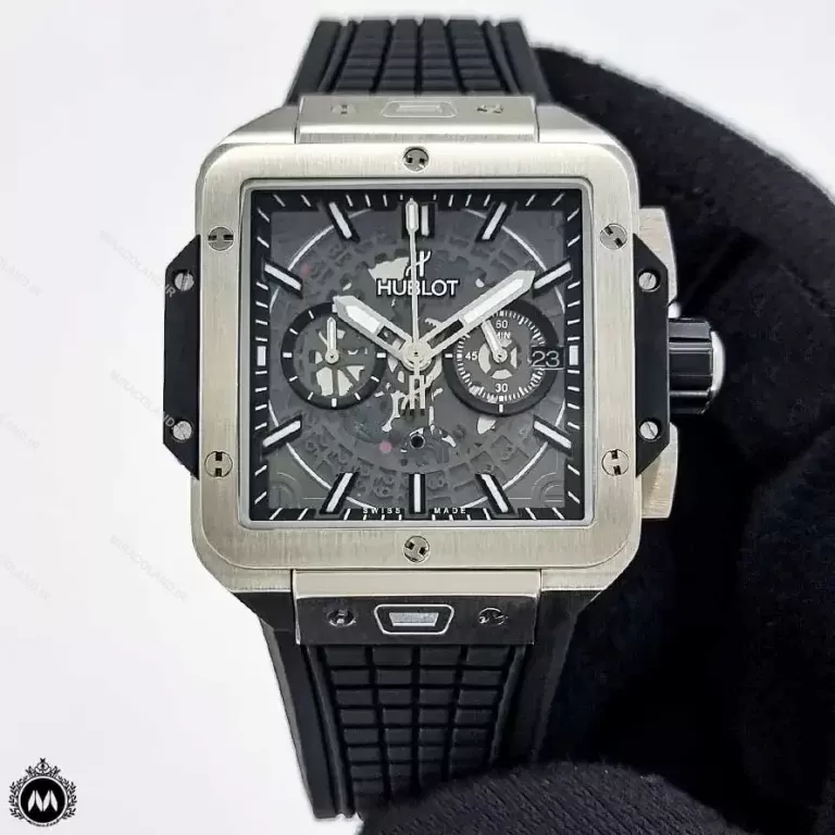 ساعت هابلوت مردانه مربعی نقره ای Hublot Square Bang HS867G