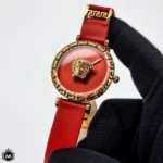 ساعت ورساچه زنانه بند چرم قرمز قاب رزگلد Versace 8073L