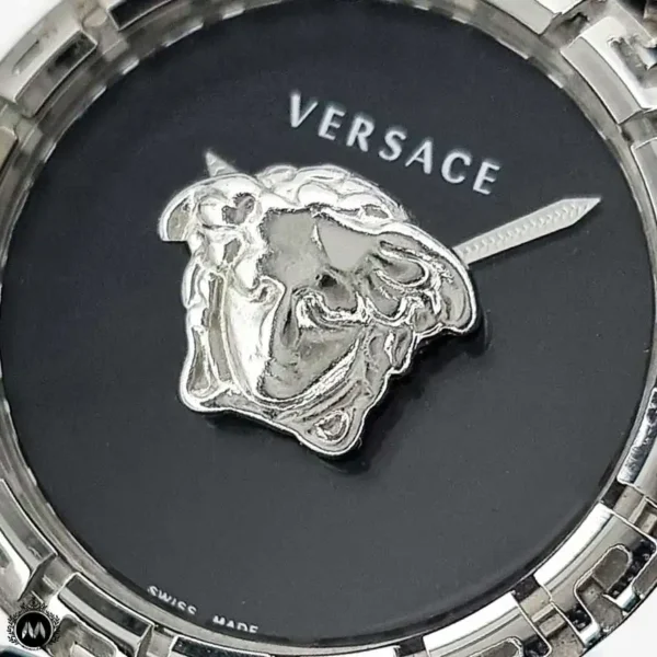ساعت زنانه ورساچه بند چرم مشکی قاب نقره ای Versace 8008L