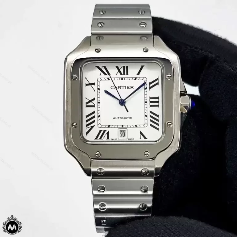 ساعت کارتیر مردانه سانتوس نقره ای اتوماتیک Cartier Santos C7090G