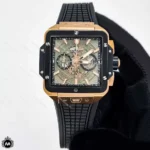 ساعت هابلوت مردانه مربعی رزگلد مشکی Hublot Square Bang HS891G