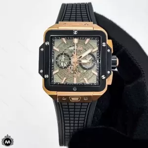 ساعت هابلوت مردانه مربعی رزگلد مشکی Hublot Square Bang HS891G