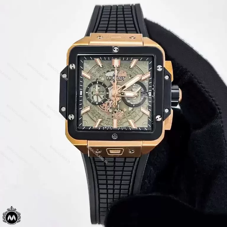 ساعت هابلوت مردانه مربعی رزگلد مشکی Hublot Square Bang HS891G