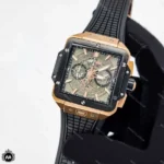 ساعت هابلوت مردانه مربعی رزگلد مشکی Hublot Square Bang HS891G