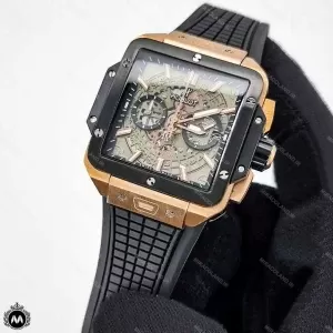 ساعت هابلوت مردانه مربعی رزگلد مشکی Hublot Square Bang HS891G