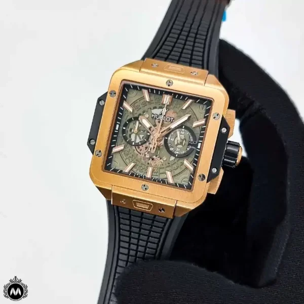 ساعت هابلوت مردانه مربعی رزگلد Hublot Square Bang HS890G