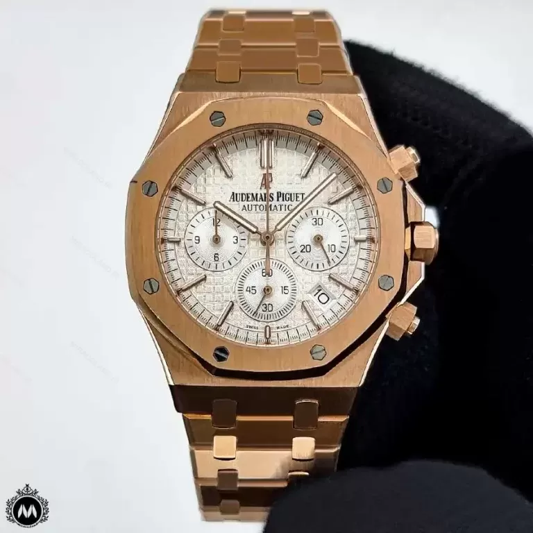 ساعت ای پی مردانه سه موتوره رزگلد صفحه سفید Audemars Piguet Royal Oak RO731