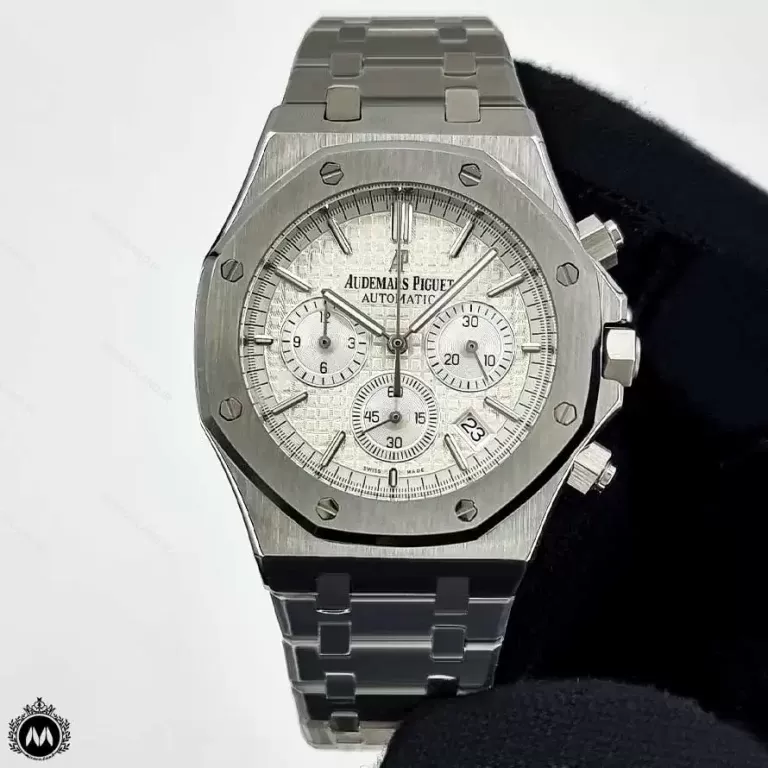 ساعت ای پی مردانه نقره ای صفحه سفید کرنوگراف Audemars Piguet Royal Oak RO746