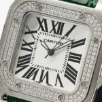 ساعت زنانه کارتیر سانتوس سبز دور نگین Cartier Santos100