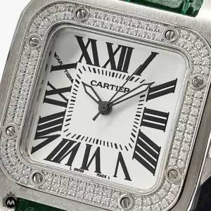 ساعت زنانه کارتیر سانتوس سبز دور نگین Cartier Santos100