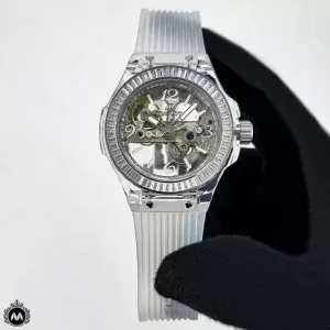 ساعت هابلوت مردانه شیشه ای اتوماتیک نقره ای Hublot Big Bang 110077G