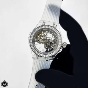 ساعت هابلوت مردانه شیشه ای اتوماتیک نقره ای Hublot Big Bang 110077G