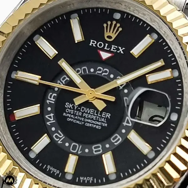 ساعت رولکس اسکای دولر مردانه طلایی نقره ای صفحه مشکی 6679 Rolex Sky-Dweller