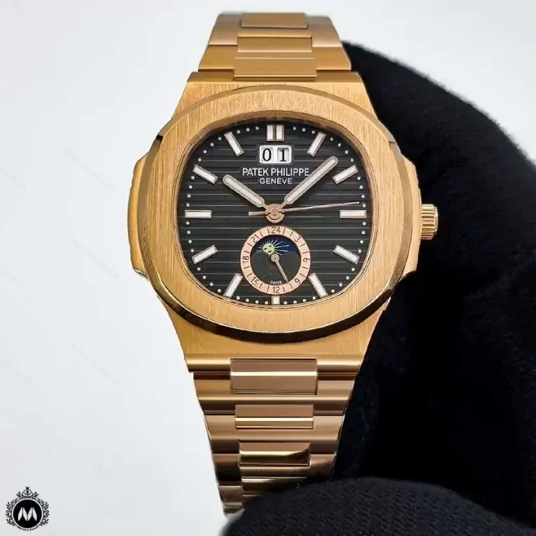 ساعت پتک فیلیپ مردانه رزگلد مشکی دو تقویمه 3194 Patek Philippe Nautilus